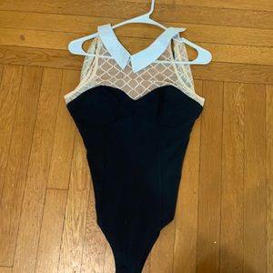 Collared, illusion neckline bodysuit.